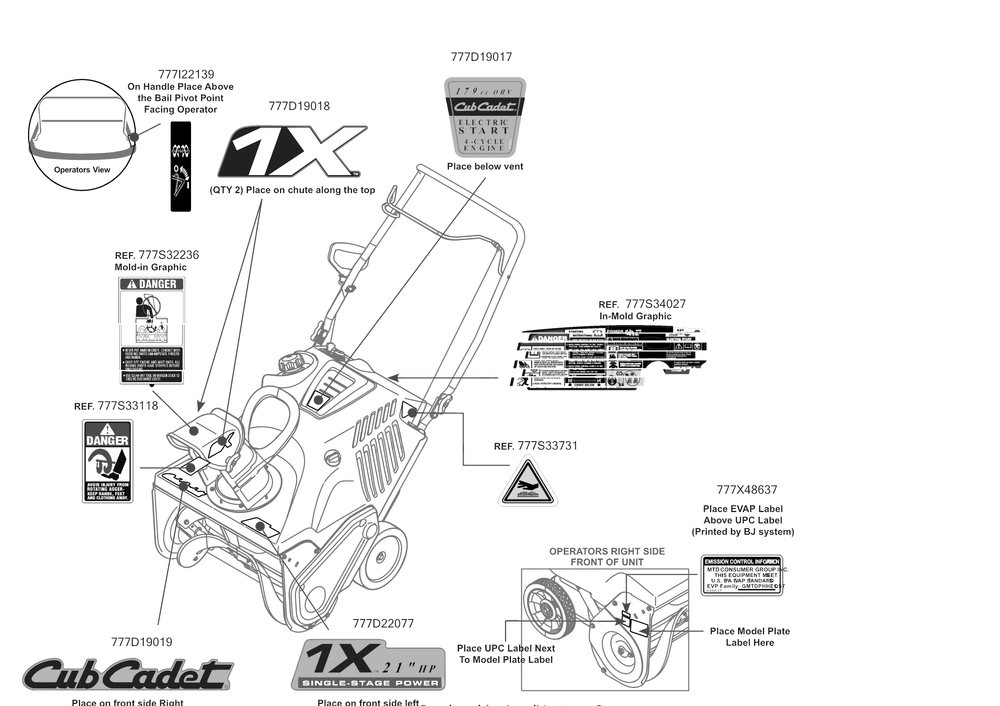 Label Map Diagram and Parts List for 1X21-INCHHP (31AS2S5C710)(2016) Cub Cadet Snow Blower